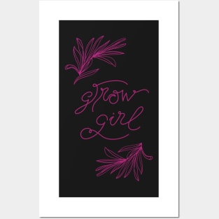 Motivational, positive quote Grow Girl in deep pink Posters and Art